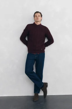 Pedro del Hierro Camisolas-Camisola de lã de cabos com gola redonda Bordeaux