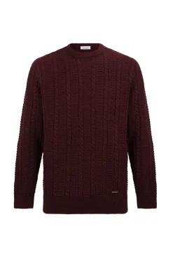 Pedro del Hierro Camisolas-Camisola de lã de cabos com gola redonda Bordeaux