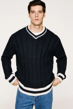 Selected Camisolas-Camisola de lã e alpaca com gola em V Azul