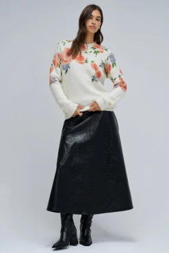 Salsa Jeans Camisolas-Camisola de lã e mohair com estampado floral Ecru