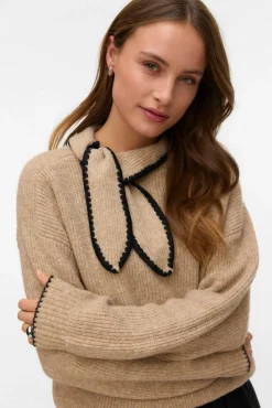 Vero Moda Camisolas-Camisola de laçada com malha Castanho