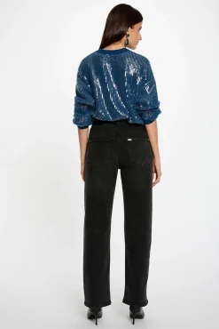 Morgan Camisolas-Camisola de lantejoulas com gola redonda Azul