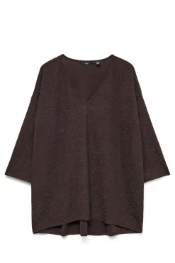 Vero Moda Curve Camisolas-Camisola de lurex com gola em V tamanho grande Castanho