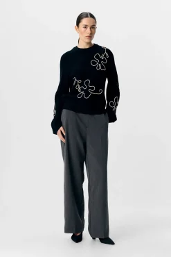 Object Camisolas-Camisola de malha bordado com flores Cinzento