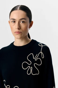 Object Camisolas-Camisola de malha bordado com flores Cinzento