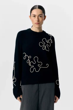 Object Camisolas-Camisola de malha bordado com flores Cinzento