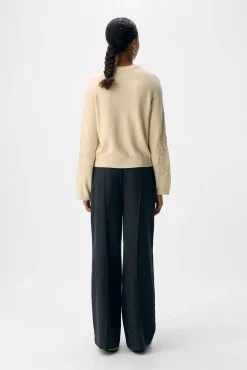 Object Camisolas-Camisola de malha bordado com flores Tostado