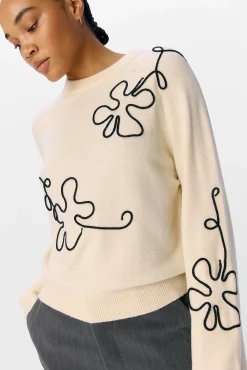 Object Camisolas-Camisola de malha bordado com flores Tostado