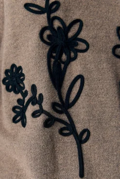 Object Camisolas-Camisola de malha bordado com flores Castanho