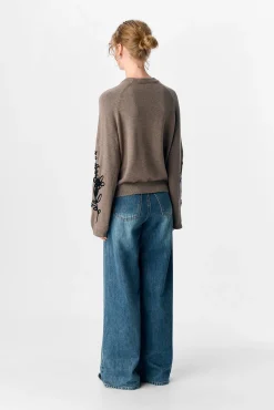 Object Camisolas-Camisola de malha bordado com flores Castanho