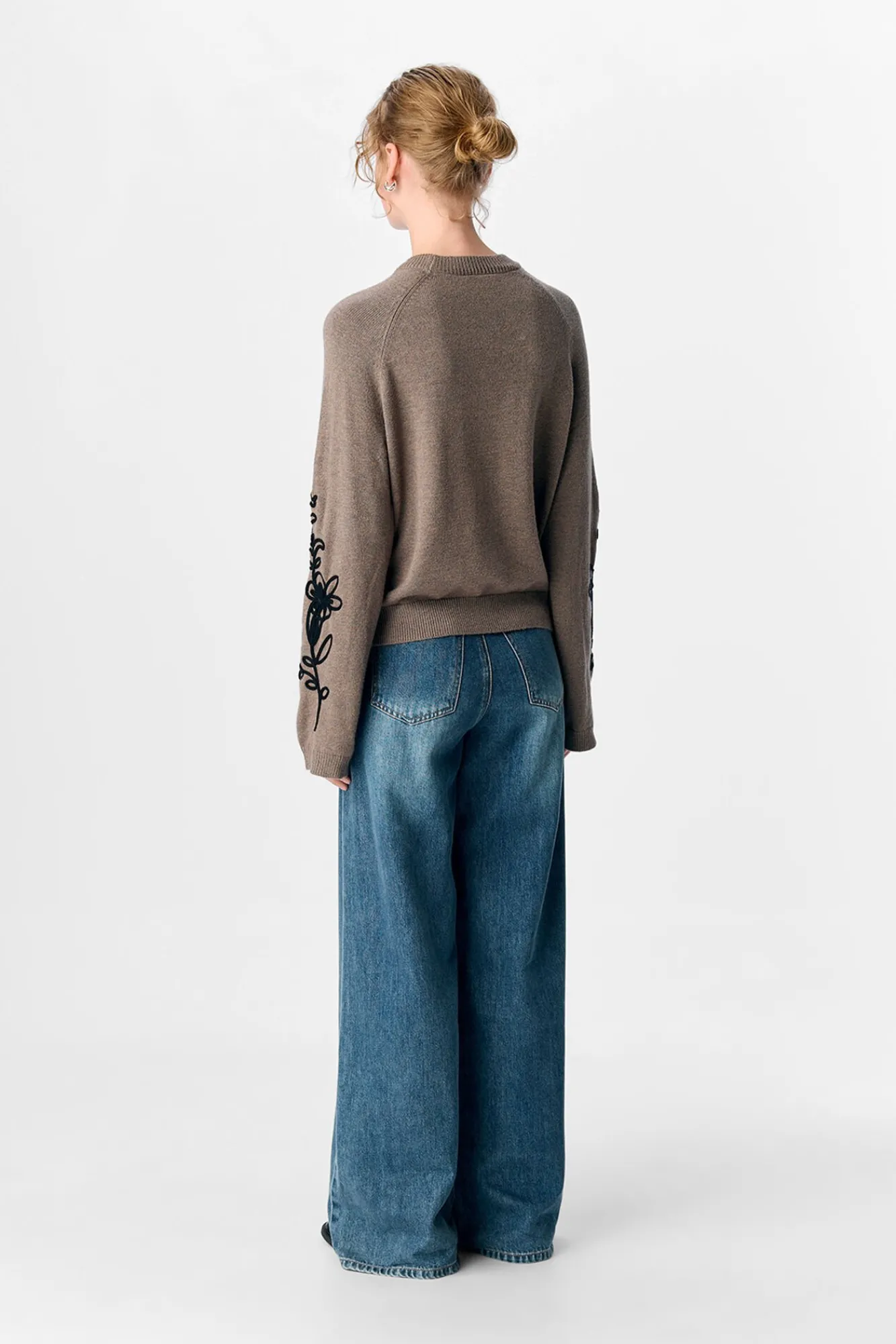 Object Camisolas-Camisola de malha bordado com flores Castanho