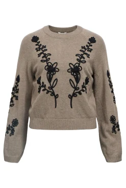 Object Camisolas-Camisola de malha bordado com flores Castanho