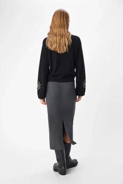 Object Camisolas-Camisola de malha bordado com flores Preto