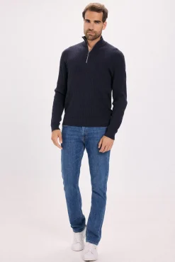 Jack & Jones Camisolas-Camisola de malha com gola com fecho-éclair Azul