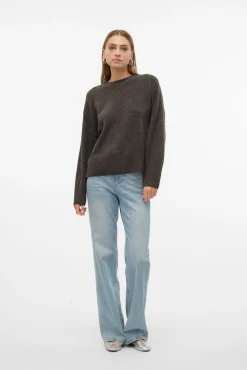 Vero Moda Camisolas-Camisola de malha com gola redonda Castanho