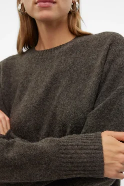 Vero Moda Camisolas-Camisola de malha com gola redonda Castanho