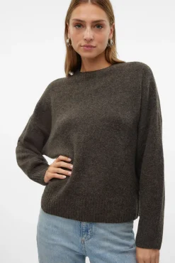 Vero Moda Camisolas-Camisola de malha com gola redonda Castanho