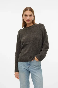 Vero Moda Camisolas-Camisola de malha com gola redonda Castanho