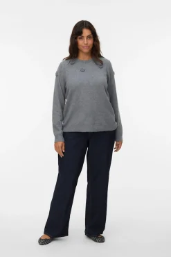 Vero Moda Curve Camisolas-Camisola de malha com gola redonda e curva Cinzento