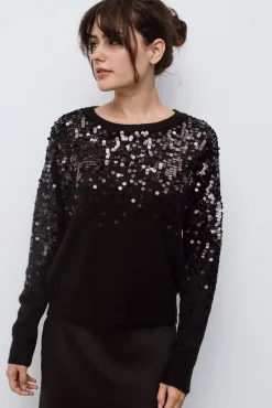 Vila Camisolas-Camisola de malha com malha Preto