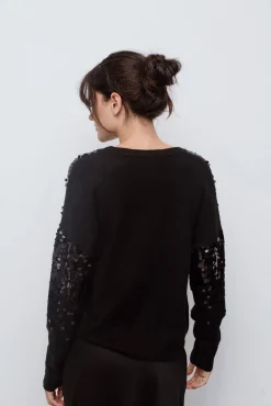 Vila Camisolas-Camisola de malha com malha Preto