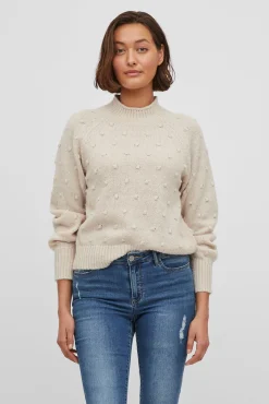 Vila Camisolas-Camisola de malha com malha Tostado