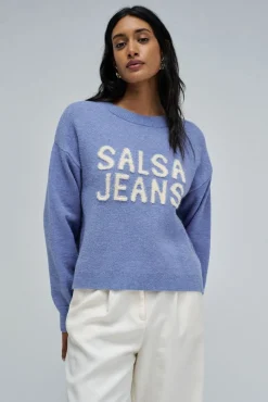 Salsa Jeans Camisolas-Camisola de malha com marca Azul
