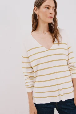 Cortefiel Camisolas-Camisola de malha decote bico Amarelo