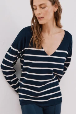 Cortefiel Camisolas-Camisola de malha decote bico Azul