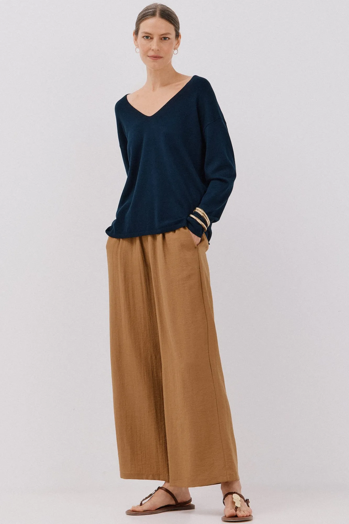 Cortefiel Camisolas-Camisola de malha decote bico Azul