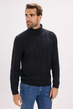 Jack & Jones Camisolas-Camisola de malha gola em tricô trançado Azul