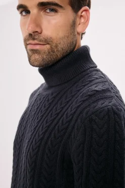 Jack & Jones Camisolas-Camisola de malha gola em tricô trançado Azul