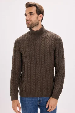 Jack & Jones Camisolas-Camisola de malha gola em tricô trançado Castanho