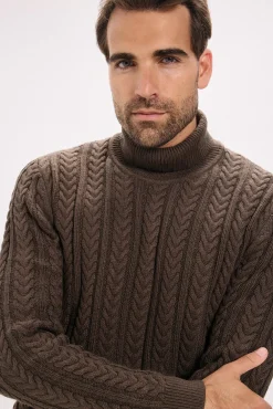 Jack & Jones Camisolas-Camisola de malha gola em tricô trançado Castanho