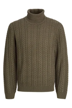 Jack & Jones Camisolas-Camisola de malha gola em tricô trançado Castanho