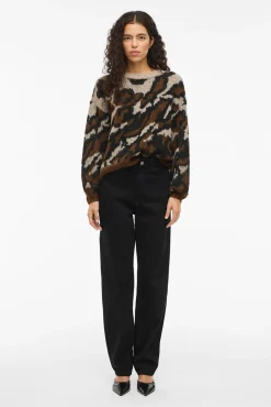 Vila Camisolas-Camisola de malha jacquard com lã Castanho