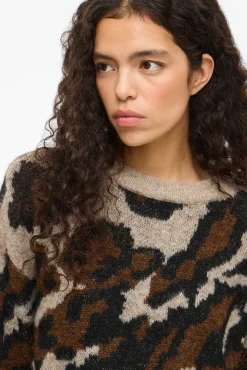 Vila Camisolas-Camisola de malha jacquard com lã Castanho