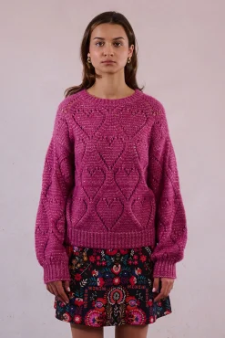 Molly Bracken Camisolas-Camisola de malha malha de manga comprida com corações Roxo