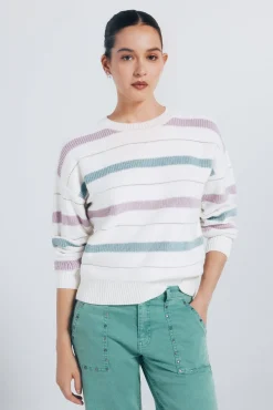 Springfield Camisolas-Camisola de malha riscas lúrex bege