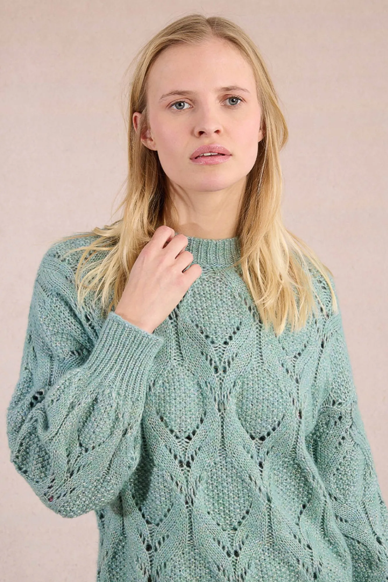 Molly Bracken Camisolas-Camisola de malha vazada de manga malha Azul