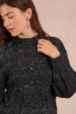 Molly Bracken Camisolas-Camisola de malha vazada de manga malha Preto