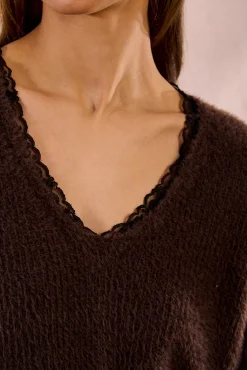 Molly Bracken Camisolas-Camisola de manga comprida com renda em renda Castanho