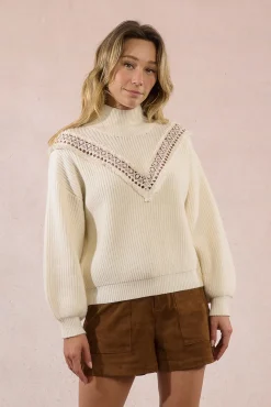 Molly Bracken Camisolas-Camisola de manga comprida com detalhe bordado Ecru