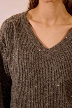 Molly Bracken Camisolas-Camisola de manga comprida com detalhe de miçangas Castanho