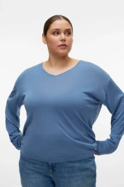 Vero Moda Curve Camisolas-Camisola de manga comprida e gola em bico Curve Azul