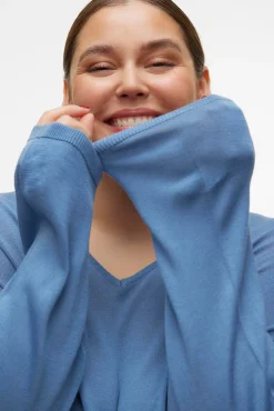 Vero Moda Curve Camisolas-Camisola de manga comprida e gola em bico Curve Azul