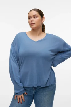 Vero Moda Curve Camisolas-Camisola de manga comprida e gola em bico Curve Azul