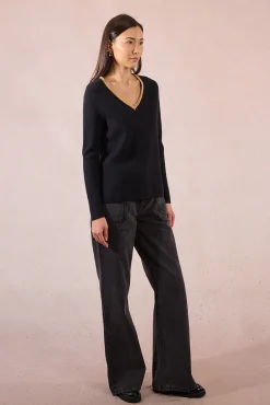 Molly Bracken Camisolas-Camisola de manga comprida com detalhes dourados Preto