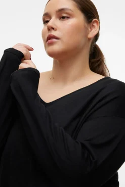 Vero Moda Curve Camisolas-Camisola de manga comprida e gola em bico Curve Preto