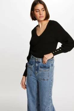 Morgan Camisolas-Camisola de manga comprida com decote em V Preto